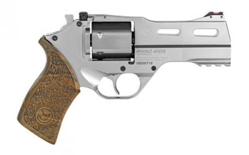 Chiappa Firearms Rhino Single Action, Revolver, 357 Magnum/38 Special, 4" Barrel, Alloy, Nickel Finish, Silver, Fiber Optic Sights, Walnut Grips, 6 Rounds, 3 Moon Clips CF340.245