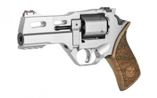 Chiappa Firearms Rhino Single Action, Revolver, 357 Magnum/38 Special, 4" Barrel, Alloy, Nickel Finish, Silver, Fiber Optic Sights, Walnut Grips, 6 Rounds, 3 Moon Clips CF340.245