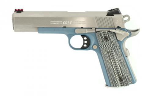 Colt's Manufacturing Competition Titanium, Semi-automatic, Metal Frame Pistol, Full Size, 45ACP, 5 Barrel, Steel, Blue Titanium Finish, G10 Checkered Blue Grips, Novak Red Fiber Optic Front Sight, Novak Adjustable Rear Sight, 8 Rounds, 1 Magazine, Series 70 Firing System O1070CCS-BT