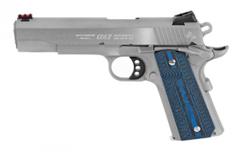 Colt's Manufacturing Competition SS, Semi-automatic, Metal Frame Pistol, Full Size, 45ACP, 5 Barrel, Steel, Stainless Finish, G10 Checkered Blue Grips, Novak Red Fiber Optic Front Sight, Novak Adjustable Rear Sight, 8 Rounds, 1 Magazine, Series 70 Firing System O1070CCS