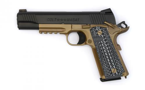 Colt's Manufacturing Government CQB 1911, Full Size, 45ACP, 5 National Match Barrel, Steel Frame, Flat Dark Earth Frame, Black Slide, G10 Grips, Novak Front/Rear Night Sights, 8 Rounds, 1 Magazine O1070CQB-FB