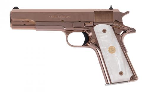 Colt's Manufacturing Government, Talo Edition, 1911, Semi-automatic, Metal Frame Pistol, Full Size, 38 Super, 5 Barrel, Bright Steel, Rose Gold, White Dot Sights, Grip and Thumb Safety, 7 Rounds, 1 Magazine O1073BSTS-RG