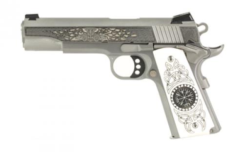 Colt's Manufacturing Delta Elite, Semi-automatic, 10MM, 5, Silver, 8 Rounds, 1 Mag, Engraved Slide, Upgraded White Engraved Grips, Novak White Dot Sights, Stainless Steel O2020XE-THR