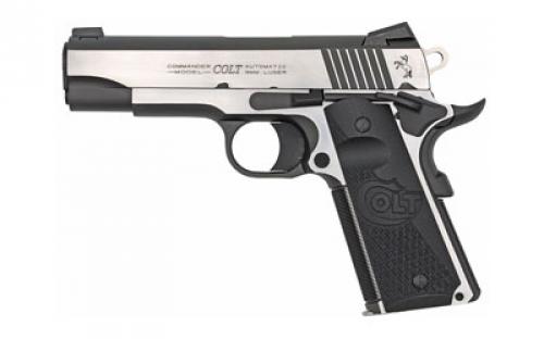 Colt's Manufacturing Combat Elite Commander, 1911, Semi-automatic, Metal Frame Pistol, Commander Size, 45ACP, 4.25 Barrel, Steel, Two-Tone Finish, G10 Grips, Novak Night Sights, Ambidextrous Thumb Safety, 8 Rounds, 1 Magazine, Upswept Beavertail Grip Safety O4080CE