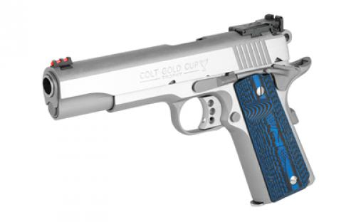 Colt's Manufacturing Gold Cup Lite, 1911, Semi-automatic, Metal Frame Pistol, Full Size, 45ACP, 5" Barrel, Steel, Brushed Stainless Finish, G10 Grips, Fiber Optic Front & Adjustable Rear Sights, 8 Rounds, 1 Magazine, Upswept Beavertail Grip Safety O5070GCL