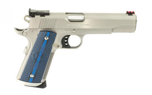 Colt's Manufacturing Gold Cup Trophy, 1911, Semi-automatic, Metal Frame Pistol, Full Size, 45ACP, 5" Barrel, Steel, Stainless Finish, G10 Checkered Blue Grips with Scallop, Fiber Optic Front, Bomar Style Rear Sights, 8 Rounds, 1 Magazine O5070XE