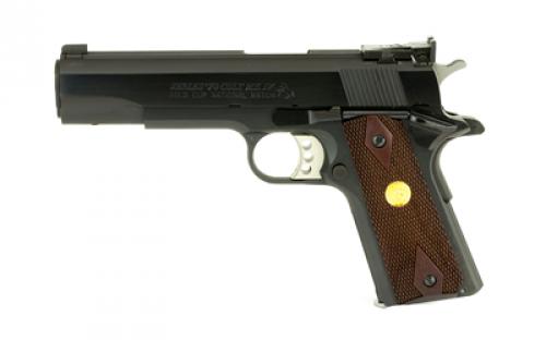 Colt's Manufacturing Gold Cup National Match, 1911, Semi-automatic, Metal Frame Pistol, Full Size, 9MM, 5 Barrel, Steel, Blued Finish, Adjustable Sights, 9 Rounds, 1 Magazine, 3-Hole Aluminum Trigger O5872A1