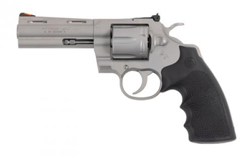 Colt's Manufacturing Python, Double Action, Steel Frame Revolver, 357 Magnum/38 Speical, 4.25 Barrel, Stainless Steel, Bead Blast Finish, Black Hogue Rubber Grips, Blade Front/Adjustable Rear Sights, 6 Rounds PYTHON-SM4RTS