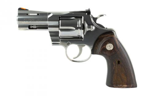 Colt's Manufacturing Python, Double Action, Steel Frame Revolver, 357 Magnum, 3 Barrel, Stainless Steel Finish, Silver, Walnut Target Grips, Blade Front/Adjustable Rear Sights, 6 Rounds PYTHON-SP3WTS