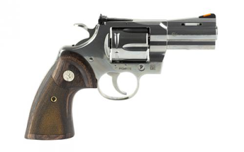 Colt's Manufacturing Python, Double Action, Steel Frame Revolver, 357 Magnum, 3" Barrel, Stainless Steel Finish, Silver, Walnut Target Grips, Blade Front/Adjustable Rear Sights, 6 Rounds PYTHON-SP3WTS