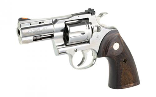 Colt's Manufacturing Python, Double Action, Steel Frame Revolver, 357 Magnum, 3" Barrel, Stainless Steel Finish, Silver, Walnut Target Grips, Blade Front/Adjustable Rear Sights, 6 Rounds PYTHON-SP3WTS