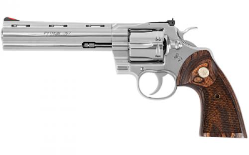 Colt's Manufacturing Python, Revolver, Double Action Only, 357 Magnum, 6 Barrel, Steel, Stainless Finish, Walnut Grips, Red Ramp Front/Adjustable Rear Sight, 6 Rounds PYTHON-SP6WTS