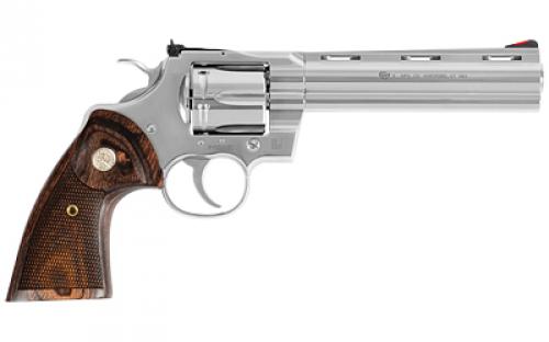 Colt's Manufacturing Python, Revolver, Double Action Only, 357 Magnum, 6" Barrel, Steel, Stainless Finish, Walnut Grips, Red Ramp Front/Adjustable Rear Sight, 6 Rounds PYTHON-SP6WTS