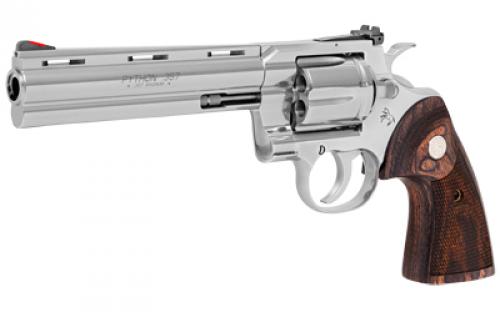 Colt's Manufacturing Python, Revolver, Double Action Only, 357 Magnum, 6" Barrel, Steel, Stainless Finish, Walnut Grips, Red Ramp Front/Adjustable Rear Sight, 6 Rounds PYTHON-SP6WTS