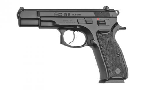 CZ 75 B, Double Action/Single Action, Semi-automatic, Metal Frame Pistol, Full Size, 9MM, 4.6 Cold Hammer Forged Barrel, Steel, Black, Plastic Grips, Fixed Sights, 10 Rounds, 2 Magazines 01102