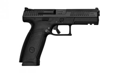 CZ P-10 F, Striker Fired, Semi-automatic, Polymer Frame Pistol, Full Size, 9MM, 4.5" Barrel, Nitride Slide Finish, Black, 3 Interchangeable Backstraps, Fixed Sights, Optic Ready, Integrated Trigger Safety, 10 Rounds, 2 Magazine, Reversible Magazine Catch 01550