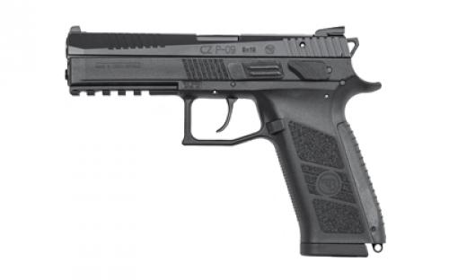 CZ P-09, Double Action/Single Action, Semi-automatic, Polymer Frame Pistol, Full Size, 9MM, 4.54 Barrel, Nitride Finish, Black, 3 Interchangeable Backstraps, Fixed Sights, Swappable Safety/Decocker, 10 Rounds, 2 Magazines 01620