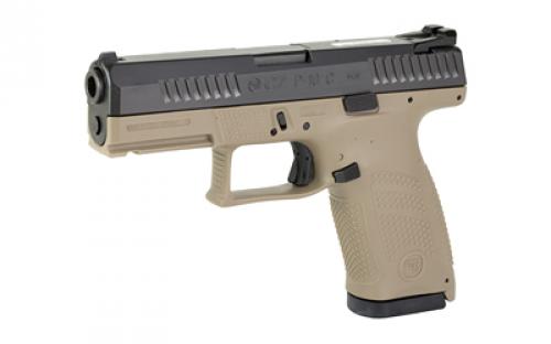 CZ P-10 C, Striker Fired, Semi-automatic, Polymer Frame Pistol, Compact, 9MM, 4.02" Barrel, Nitride Slide Finish, Flat Dark Earth, 3 Interchangeable Backstraps, Fixed Sights, Integrated Trigger Safety, 10 Rounds, 2 Magazine, Reversible Magazine Catch 81532