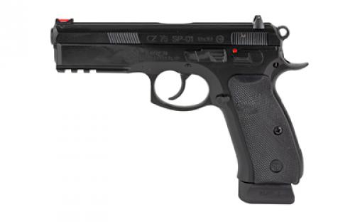 CZ 75 SP-01, Double Action/Single Action, Semi-automatic, Metal Frame Pistol, Full Size, 9MM, 4.6 Barrel, Steel, Polycoat Finish, Black, Black Rubber Grips, Fiber Optic Front/Fixed Rear, Manual Safety, 19 Rounds, 2 Magazine 89152