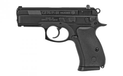 CZ 75 P-01, Double Action/Single Action, Semi-automatic, Metal Frame Pistol, Compact, 9MM, 3.75 Cold Hammer Forged Barrel, Black, Rubber Grips, Fixed Sights, Decocker, 15 Rounds, 2 Magazines 91199