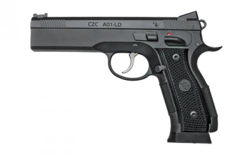 CZ AO-1 LD Custome, Double Action/Single Action, Semit-automatic, Steel Frame Pistol, Full Size, 9MM, 4.9 Stainless Barrel, Anodized Finish, Black, Fiber Optic Front and Rear Sights, Ambidextrous Safety, 19 Rounds, 2 Magazines 91731