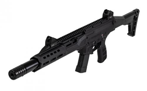 CZ Scorpion 3 Plus, Semi-automatic, Carbine, 9MM, 16.3" Barrel, Threaded 1/2x28, Matte Finish, Black, Faux Suppressor, Folding Adjustable Stock, Adjustable Sights Ambidextrous Bolt Catch, 20 Rounds, 1 Magazine 91422