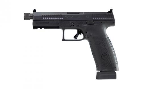 CZ P-10 F Suppressor and Optic Ready, Striker Fired, Semi-automatic, Polymer Frame Pistol, Compact, 9MM, 5.1 Threaded Barrel, 1/2X28, Nitride Slide Finish, Black, 3 Interchangeable Backstraps, High Fixed Sights, Optic Ready, Integrated Trigger Safety, 21 Rounds, 2 Magazines 91556