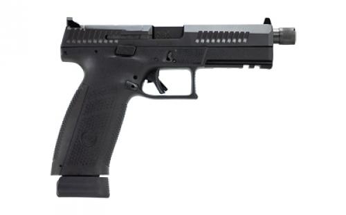 CZ P-10 F Suppressor and Optic Ready, Striker Fired, Semi-automatic, Polymer Frame Pistol, Compact, 9MM, 5.1" Threaded Barrel, 1/2X28, Nitride Slide Finish, Black, 3 Interchangeable Backstraps, High Fixed Sights, Optic Ready, Integrated Trigger Safety, 21 Rounds, 2 Magazines 91556