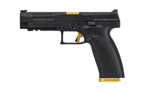 CZ P-10F, Competition-Ready, Striker Fired, Semi-automatic, Polymer Frame Pistol, Full Size, 9MM, 5 Barrel, Nitride Finish, Black, 19 Rounds, Fiber Optic Front Sight, Serrated Combat Rear Sights, Gold HB Industries Theta Trigger, Apex Extended Magazine Release, Apex Extended Slide Stop, Optics Ready Slide, 2 Magazines 95180