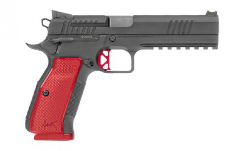 Dan Wesson DWX, Semi-automatic, 1911, Metal Frame Pistol, Full Size, 9MM, 4.95" Match Grade Barrel, Steel Frame, DLC Finish, Aluminum Grips, Red, Ambidextrous Safety, Fiber Front & Adjustable Rear Sights, 19 Rounds, 2 Magazines 92001