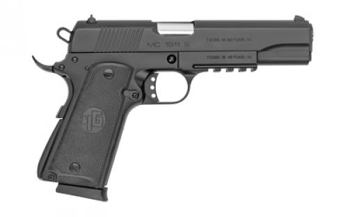 Girsan MC1911S, Semi-automatic, 1911, Full Size, 45ACP, 5 Barrel, Steel Frame, Black, Synthetic Grips, Extended Beavertail, Accessory Rail, Fixed Novak Sights, 8Rd 390060