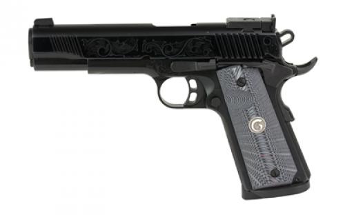 Girsan MC1911 Match Lux, Semi-automatic, 1911, Metal Frame Pistol, Full Size, 45 ACP, 5 Barrel, Steel Frame, Chrome Finish, Black with Engraved Slide and Frame, Adjustable Sights, G10 Grips, 8 Rounds, 1 magazine, Custom Carry Case Included 390098