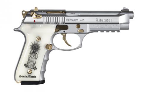 Girsan REGARD Liberador, Single Action/Double Action, Semi-automatic Pistol, Full Size, 9MM, 4.9" Barrel, Alloy Frame, Polished Steel Finish, White Engraved Ivory Grips, Gold Accents, Ambidextrous Safety, Decocker, Picatinny Rail, Fixed Sights, 18 Rounds, 1 Magazine 391088