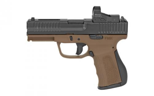 FMK Firearms Elite Pro, Striker Fired, Semi-automatic, Polymer Framed Pistol, Compact, 9MM, 4 Barrel, Optic Ready Slide, Burnt Bronze Frame, Melonite Finish Slide, Black, Burris Fastfire 3 Red Dot, Fixed Sights, 14 Rounds, 2 Magazines FMKG9C1EPROBBRT