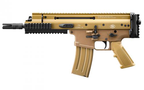 FN America Scar 15P, Semi-automatic Pistol, 556NATO, 7.5 Barrel, 3 Prong Flash hider, Anodized Finish, Flat Dark Earth, Non Reciprocating Charging Handle, Short Stroke Gas System, Polymer Grip, Vertical Rear Picatinny Rail with Sling QD Cup, Ambidextrous Safety and Magazine Release, 30 Rounds, 1 Magazine, Includes Premium Zipped Case 38-101241