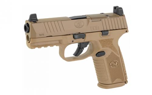 FN America FN 509 Midsize MRD, Semi-automatic, Striker Fired, Mid-Size, 9MM, 4" Barrel, Polymer Frame, Flat Dark Earth, 2-10Rd, Ambidextrous Controls, Non-Manual Safety, Optics Ready 66-100742