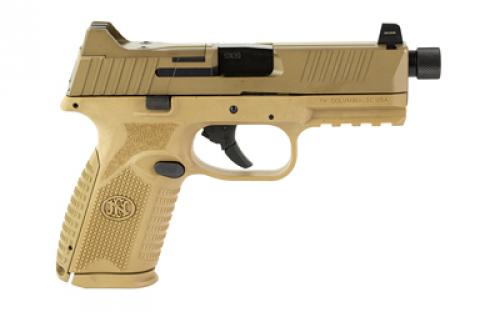 FN America FN509M Tactical, Striker Fire, Semi-automatic, Polymer Frame Pistol, Mid-Size, 9MM, 4.5" Threaded Barrel, PVD Finish, Flat Dark Earth, Interchangeable Grips, Suppressor Height Night Sights, Non-Manual Safety, 2 Magazines, 10 Rounds, Optics Ready 66-100746