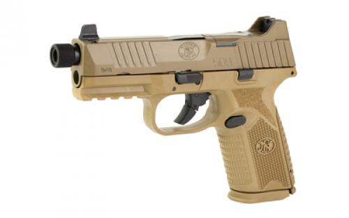 FN America FN509M Tactical, Striker Fire, Semi-automatic, Polymer Frame Pistol, Mid-Size, 9MM, 4.5" Threaded Barrel, PVD Finish, Flat Dark Earth, Interchangeable Grips, Suppressor Height Night Sights, Non-Manual Safety, 2 Magazines, 10 Rounds, Optics Ready 66-100746