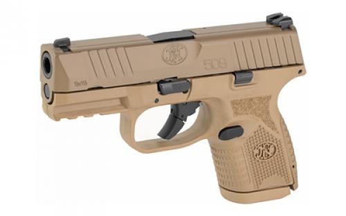 FN America FN America, FN 509, MRD, Semi-automatic, Striker Fired, Compact, 9MM, 3.7" Barrel, Polymer Frame, FDE, 2-10Rd, Non-Manual Safety, Interchangeable Backstraps FN Soft Case, Rail, Front Serrations, Loaded Chamber Indicator 66-100819