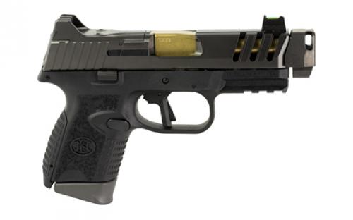 FN America 509 CC Edge, Striker Fired, Semi-automatic, Full Size Pistol, 9MM, 4.2" Gold Titanium Barrel, Black Frame, Graphite PVD Finish, Auto Indexing Compensator, Co-witnessing Height Fiber Optic Front Sight, Inculudes 4 Optic Mounting Plates, (1)-12 Round Magazine, (2)-15 Round Magazine 66-101347