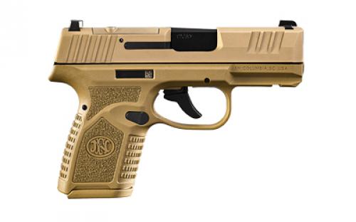 FN America Reflex MRD, Semi-automatic Pistol, Polymer Frame, Internal Hammer Fired, Single Action Only, Micro Compact, 9MM, 3.3" Cold Hammer Forged Barrel, PVD Finish, Flat Dark Earth, Optics Ready, Non-Manual Safety, Tritium Front Sight, 2 Dot Rear Sight, 2 Magazines, 10 Rounds 66-101415