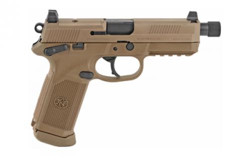 FN America FNX-45 Tactical, DA/SA, Semi-automatic, Full Size Pistol, 45 ACP, 5.3" Threaded Barrel, Polymer Frame, Flat Dark Earth Finish, Suppressor Height Night Sights, 15Rd, 2 Magazines, Fired Case, Manual Safety, Optics Ready 66968