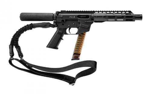 Freedom Ordnance FX9, Semi-automatic, Pistol, 9MM, 10 Barrel, Aluminum Frame, Matte Finish, Black, Plastic  Grip, Manual Safety, Pistol Buffer Tube, M-LOK Free Float Handguard, Uses Glock Style Magazines, 32 Rounds, 1 Magazine, Includes QD Single Point Bungee Sling FX9P10T