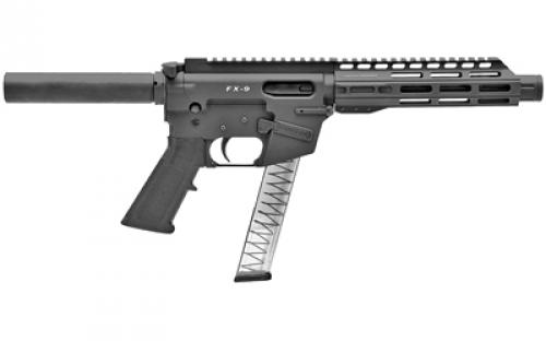 Freedom Ordnance FX9, Semi-automatic, 9MM, 8" Barrel, Aluminum Frame, Matte Finish, Black, Plastic Grip, Manual Safety, Pistol Buffer Tube, Uses Glock Style Magazines, 32 Rounds, 1 Magazine, Includes QD Single Point Bungee Sling FX9P8-T