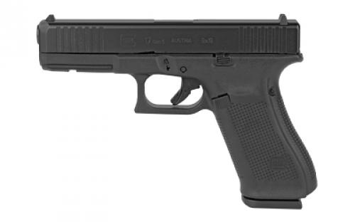 Glock 17 Gen5, Striker Fired, Semi-automatic, Polymer Frame Pistol, Full Size, 9MM, 4.49 Barrel, nDLC Finish, Black, Fixed Sights, 17 Rounds, 2 Magazines, Right Hand G17517AUT