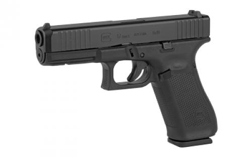 Glock 17 Gen5, Striker Fired, Semi-automatic, Polymer Frame Pistol, Full Size, 9MM, 4.49" Barrel, nDLC Finish, Black, Fixed Sights, 17 Rounds, 2 Magazines, Right Hand G17517AUT