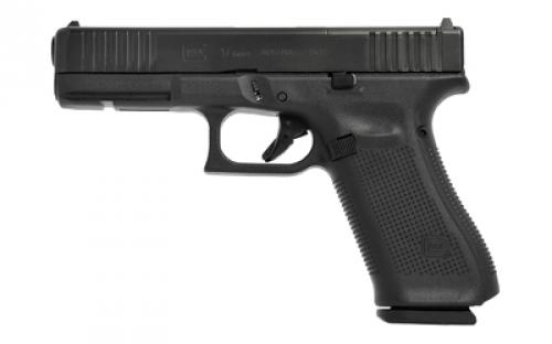 Glock 17 M.O.S., GEN 5, Semi-automatic, Striker Fired, Full Size, 9MM, 4.49, Black, Interchangeable, 17 Rounds, 2 Mags, Front Serrations, Fixed Sights, Polymer, DLC G17517MOSUS