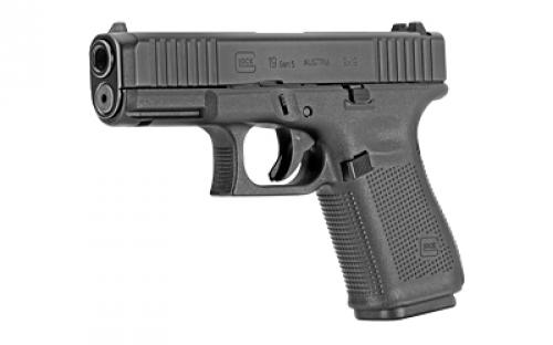 Glock 19 Gen5, Striker Fired, Semi-automatic, Polymer Frame Pistol, Compact, 9MM, 4.02" Barrel, nDLC Finish, Black, Fixed Sights, 15 Rounds, 2 Magazines, Right Hand G19515AUT