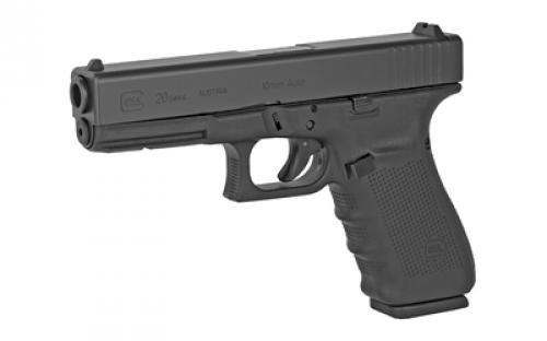 Glock 20 Gen4, Striker Fired, Semi-automatic, Polymer Frame Pistol, Full Size, 10MM, 4.61" Barrel, Matte Finish, Black, Fixed Sights, 15 Rounds, 2 Magazines, Right Hand G20415AUT