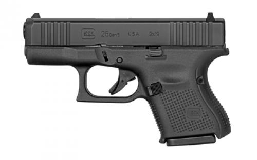 Glock 26 Gen5, Striker Fired, Semi-automatic, Polymer Frame Pistol, Sub-Compact, 9MM, 3.43 Barrel, nDLC Finish, Black, Fixed Sights, 10 Rounds, 2 Magazines, Right Hand G265FSUS